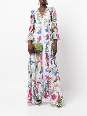 chinese dress ladies Vintage 1970s Harrods Silk V-Neck Psychedelic Maxi Dress - Size UK 6